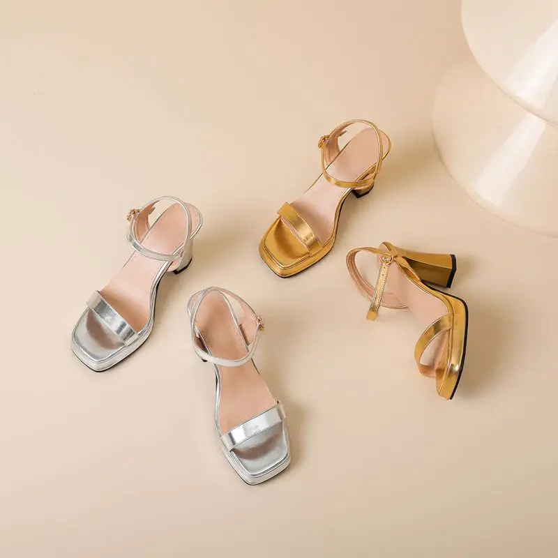 موضة يؤرخ أحذية للنساء ساحة تو حذاء بكعب سميك 9 سنتيمتر منصة 2 سنتيمتر مشبك حزام مثير الإناث الصنادل 43 44 45 46 #4