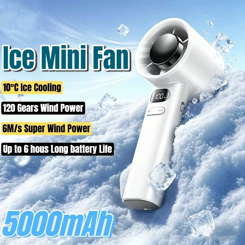 Ventilateur électrique portable de grande capacité 5000 mAh, Nouveauté 2026, Mini ventilateur rafraîchissant à compression glacée haute vitesse, rechargeable par USB avec affichage LED de la batterie, idéal pour le bureau et les trajets quotidiens