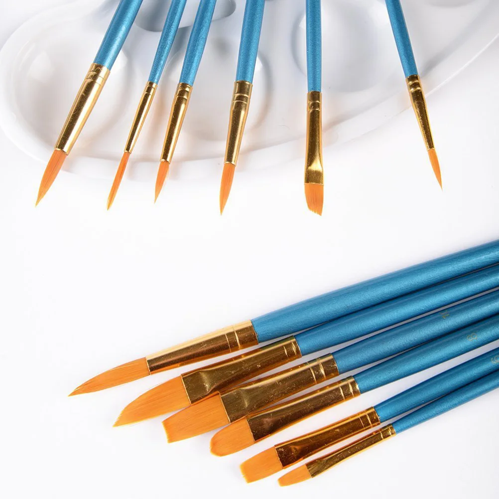 

10Pcs Blue Painting Brushes Kit Flat Brush Drawing Tools for Beginners Professionals Lightweight Travel Friendly Art Set
