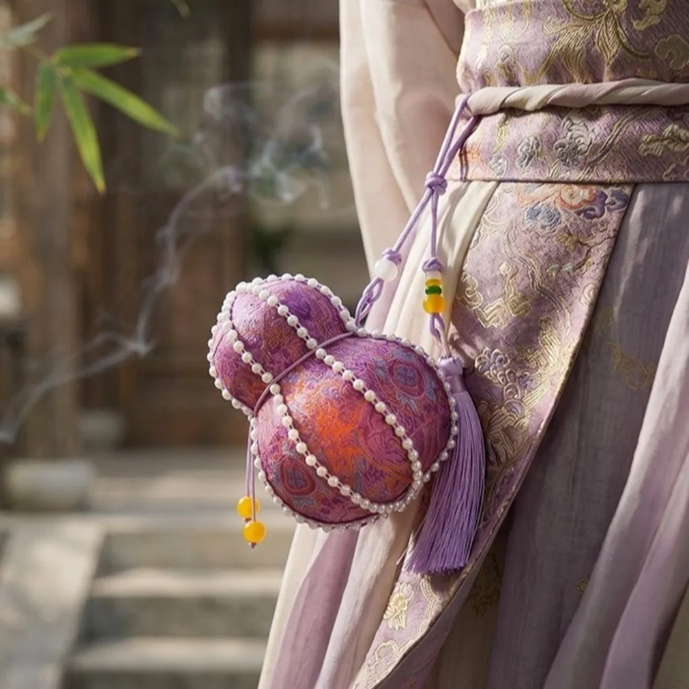 Handmade Gourd Pendant Pearl Lantern DIY Material Package Traditional Craft Mid-Autumn Lantern with Tassel Chinese Style