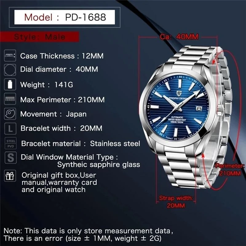 PAGANI DESIGN Japan NH35 Men Mechanical Wristwatches New Sapphire Glass Automatic Watch Waterproof 100M Stainless Watch for Men
