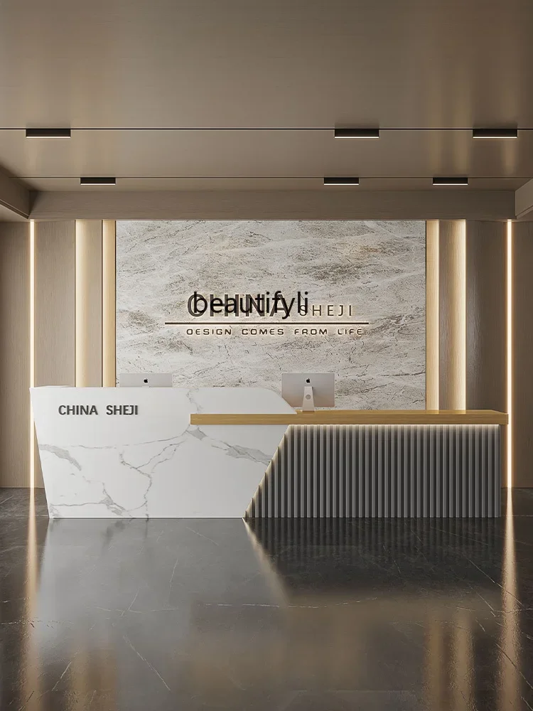 Light luxury counter simple trapezoidal grille new Chinese reception desk hotel checkout page clothing beauty salon bar