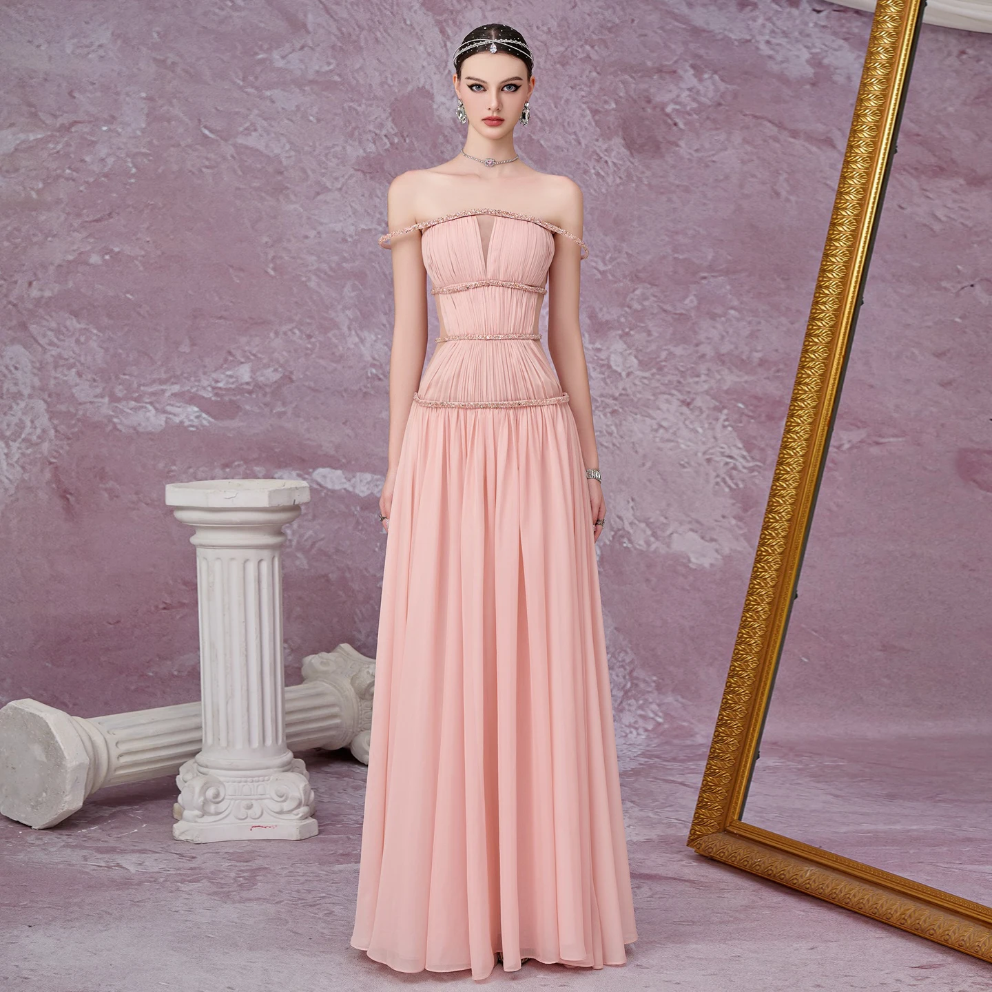 

Sharon Said Elegant Pink Evening Dresses Strapless Draped Pleats with Cape Women Wedding Formal Gown SF420 Customized