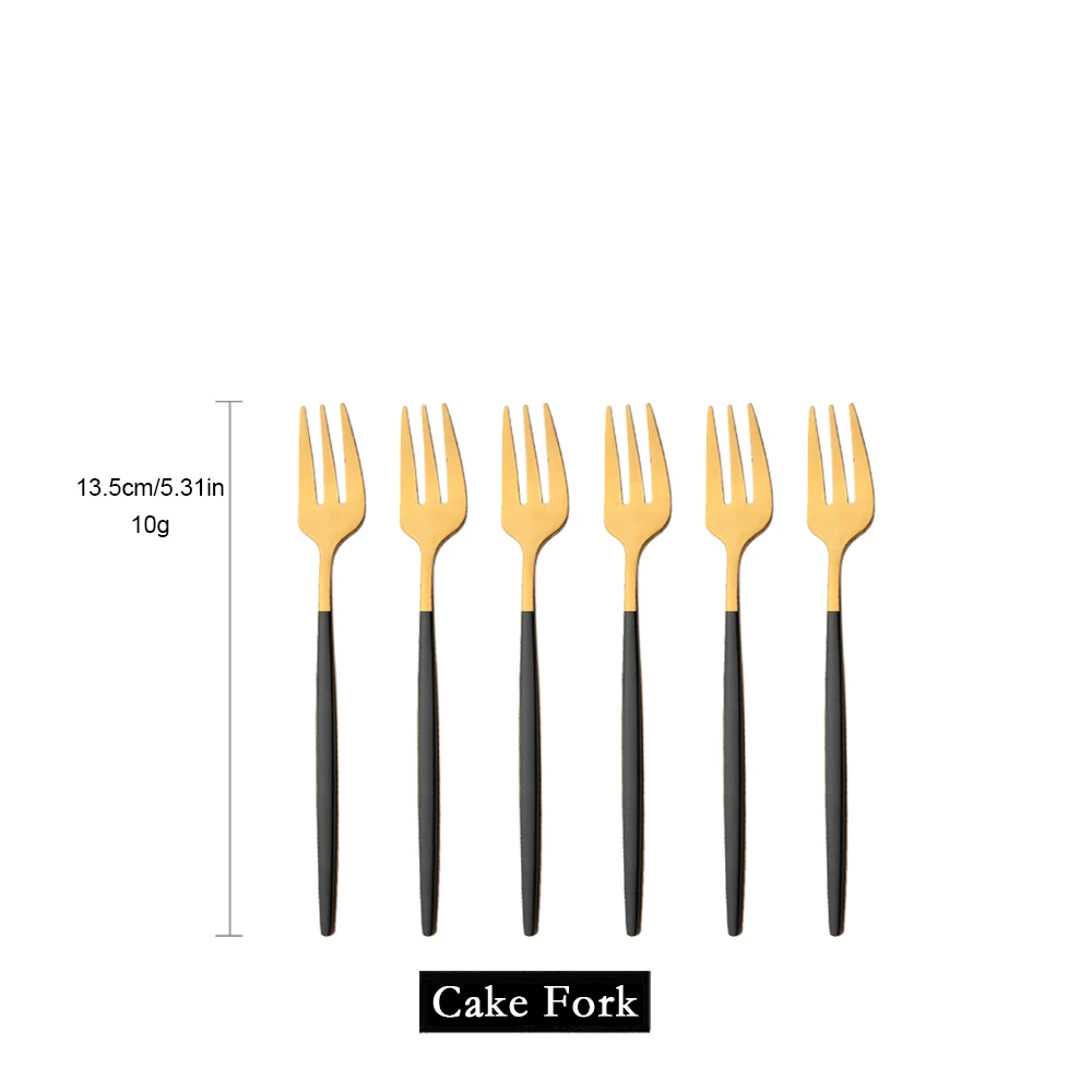 6Pcs Stainless Steel Tea Forks Mirror Black Gold Cake Fork Snack Salad Coffee Fruit Fork Mirror Cutlery Kitchen Tableware Set