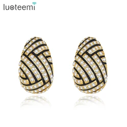 LUOTEEMI Oval Shape Pierced Earrings Punk Lab Cubic Zirconia Jewelry Fashion Gold Color Women Girls Accessories for Dating Party