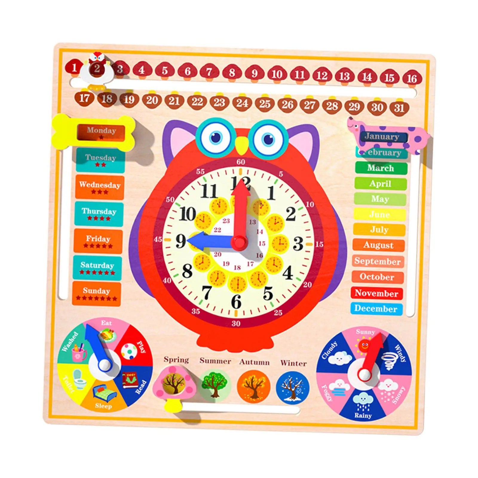 Montessori Wood Toy Weather Season Time Cognition Preschool Cognitive Board Learning Toys Kids Clock Calendar for Children