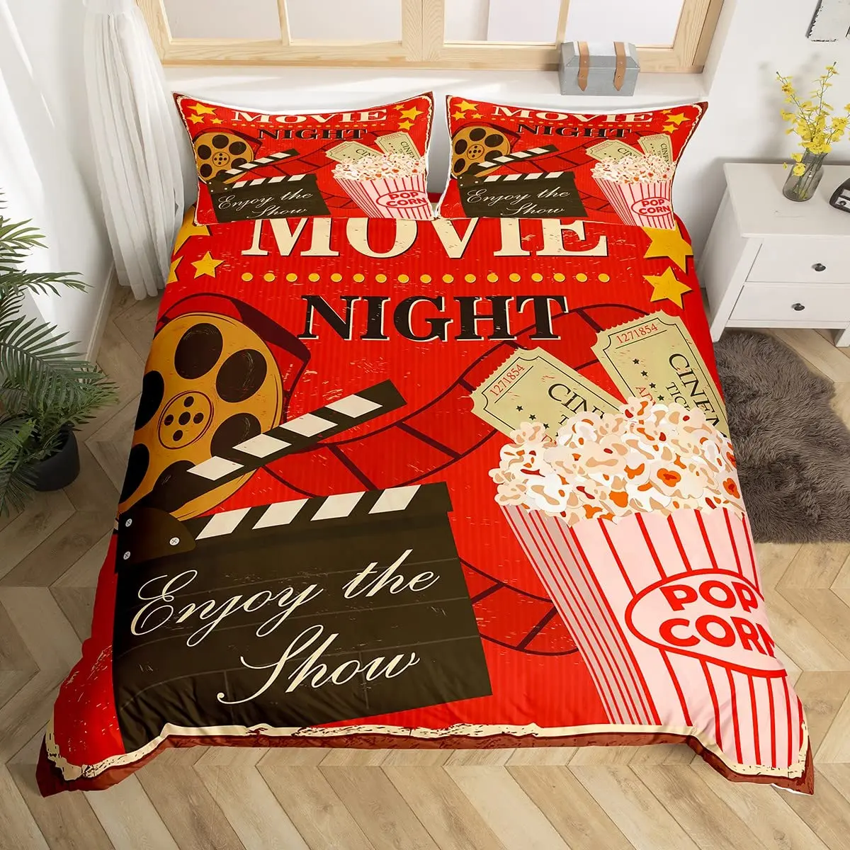 

Movie Theater Duvet Cover Set Cinema Ticket Bedding Set Filmstrip Comforter Cover Bedroom Decor Bedspread Cover Full Size 2/3pcs