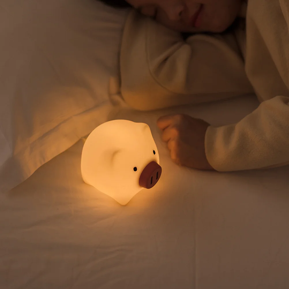 

Silicone Pig Shaped Night Light Led Bedside Lamp For Nursery Usb Rechargeable Warm White Dimmable Touch Control