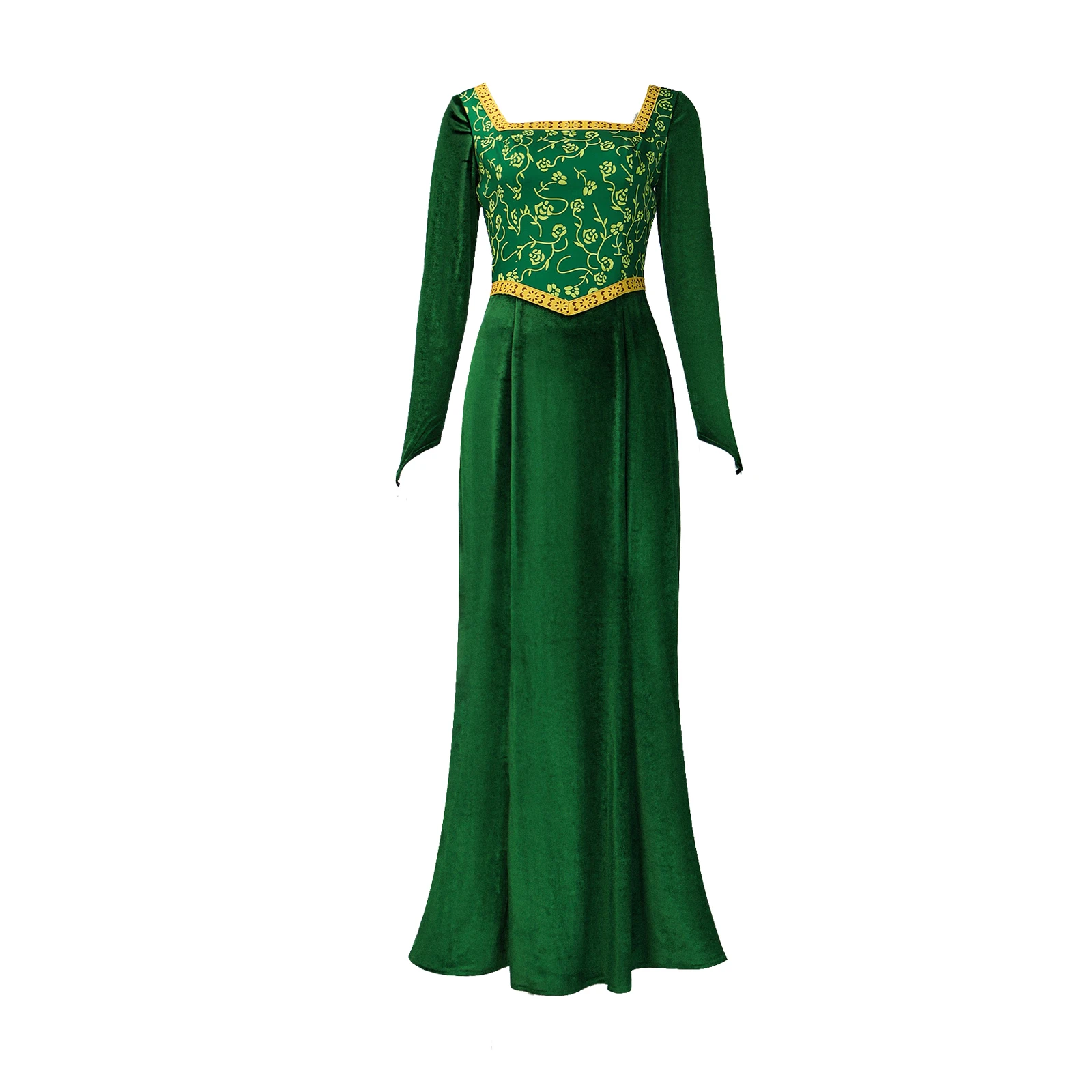 Adult Fiona Costume Women Dress Green Velvet Gown Medieval Long Dress for Halloween Party