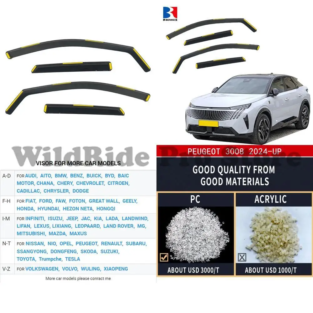 

1 set For PEUGEOT 3008 2024 Injection Deflector PC in Channel Car Door Window Visor