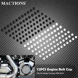 72PCS Motorcycle Engine Bolts Cap Set Black/Chrome For Harley Softail Fat Boy Touring Street Electra Glide Road King 1999-2016