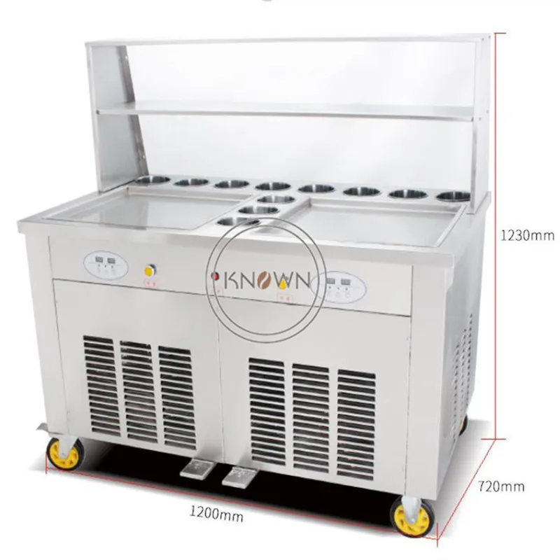 Fried Ice Cream Roll Machine Large Capacity Commercial Fried Ice Cream Machine Stainless Steel Double Cylinder