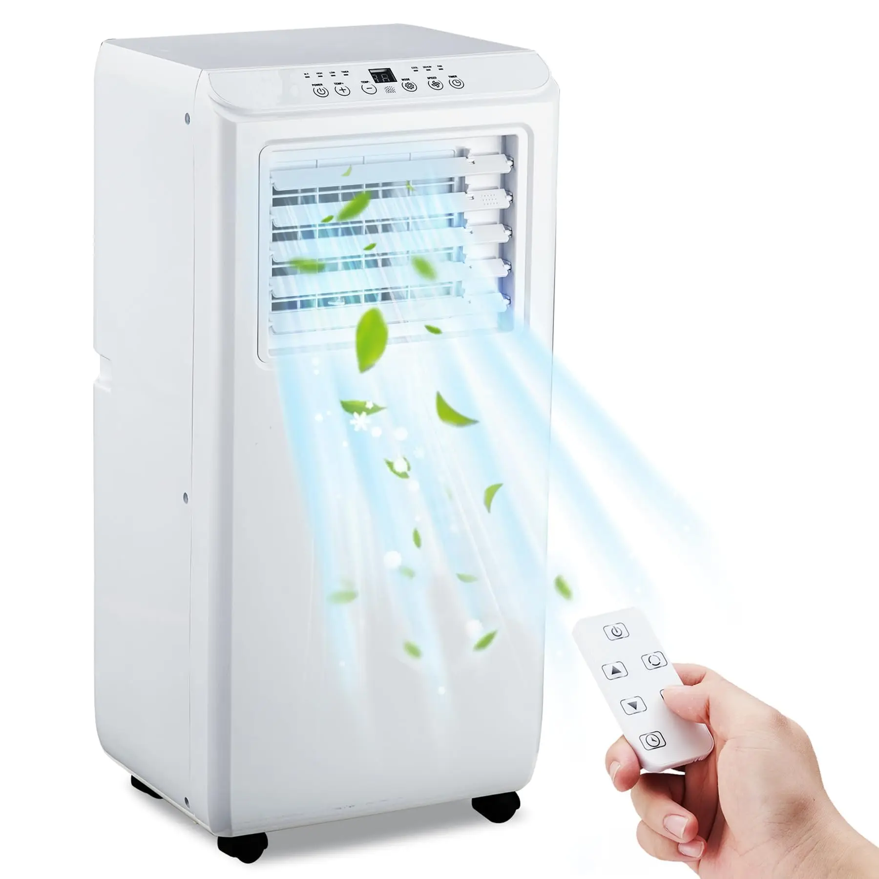 

Портативный кондиционер, 10000 BTU, для помещений площадью до 450 кв. футов, с функциями осушителя и вентилятора, тихая работа, с пультом дистанционного управления