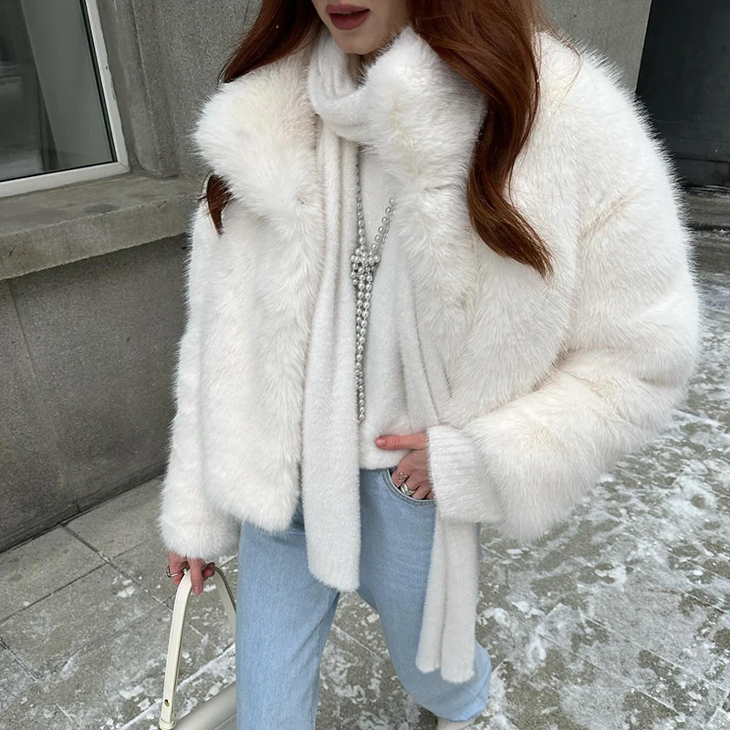 Neo Mint Brand Iconic Fashion Kendall Jenner Snow White Fox Fur Jacket Women Winter Fluffy Warm Faux Fur Coat Girls Streetwear