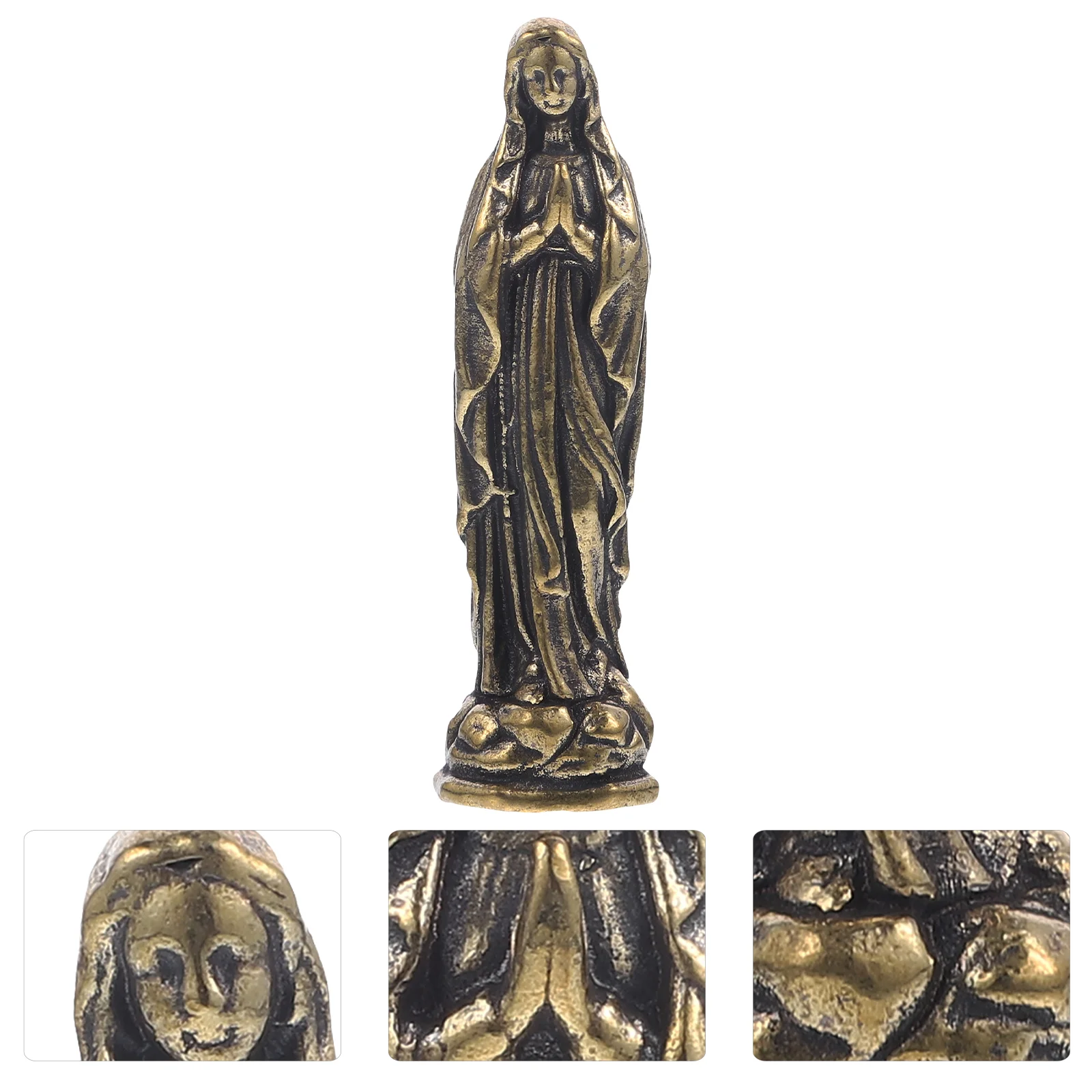 Virgin Mary Statue Brass Maria Mini Christmas Ornaments Catholicism Adornment Fairy Sculpture Golden