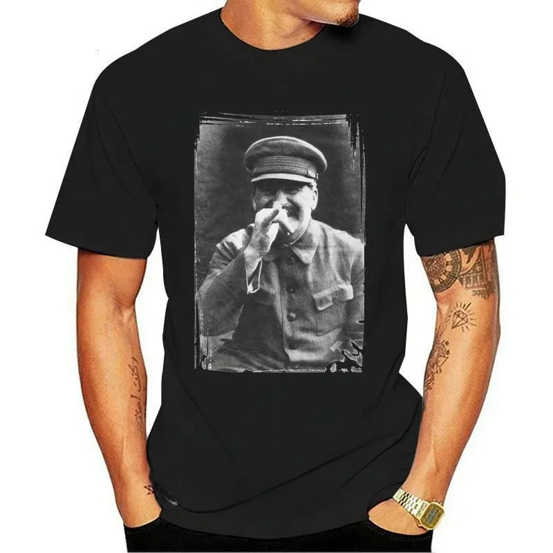 Plus Size Streetwear Casual Short Sleeve Round Neck Cotton Man Clothing Stalin Jokes T White Russia Josef USSR Cult GDR Lenin