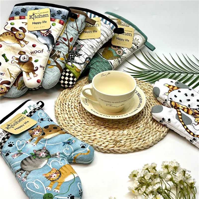 1pc 17x33cm Baumwolle Vintage bedruckte Top flappen Back handschuh Pad Mikrowelle Isolierung Küchen werkzeug Party Geschenk – Detail 7