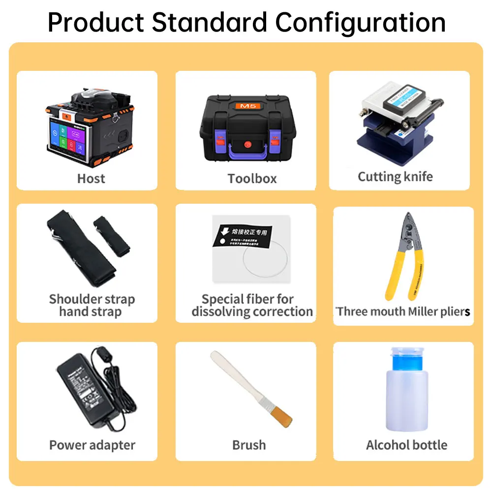 M5 Optical Fiber Cable Welding Machine Built-in Optic Power Meter Visual Fault Locator Fiber Optic Equipment FTTH Fusion Splicer