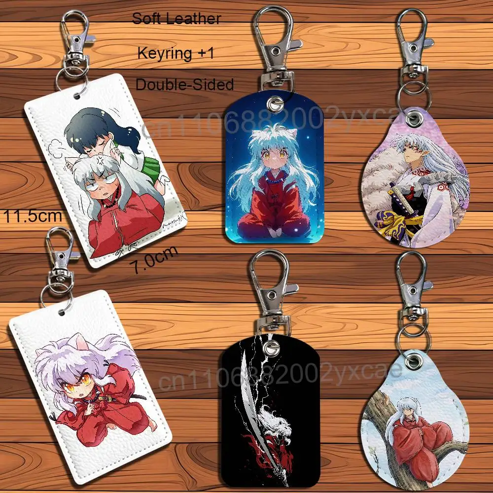 Cute style Sesshoumaru Inuyasha Leather Keychain Badge Holder with Lanyard - ID/Access Card Holder, Key Ring Accessory