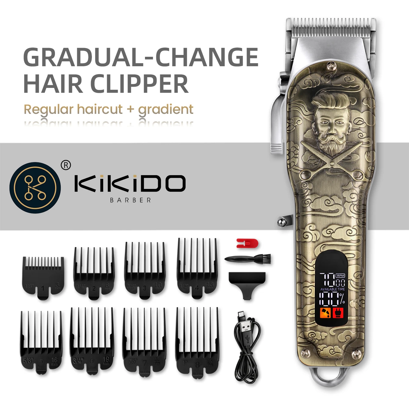 KIKIDO Electric Hair Clipper Professional Cordless Hair Trimmer USB Rechargeable Retro Hair Cutting Machine For Men KK-806