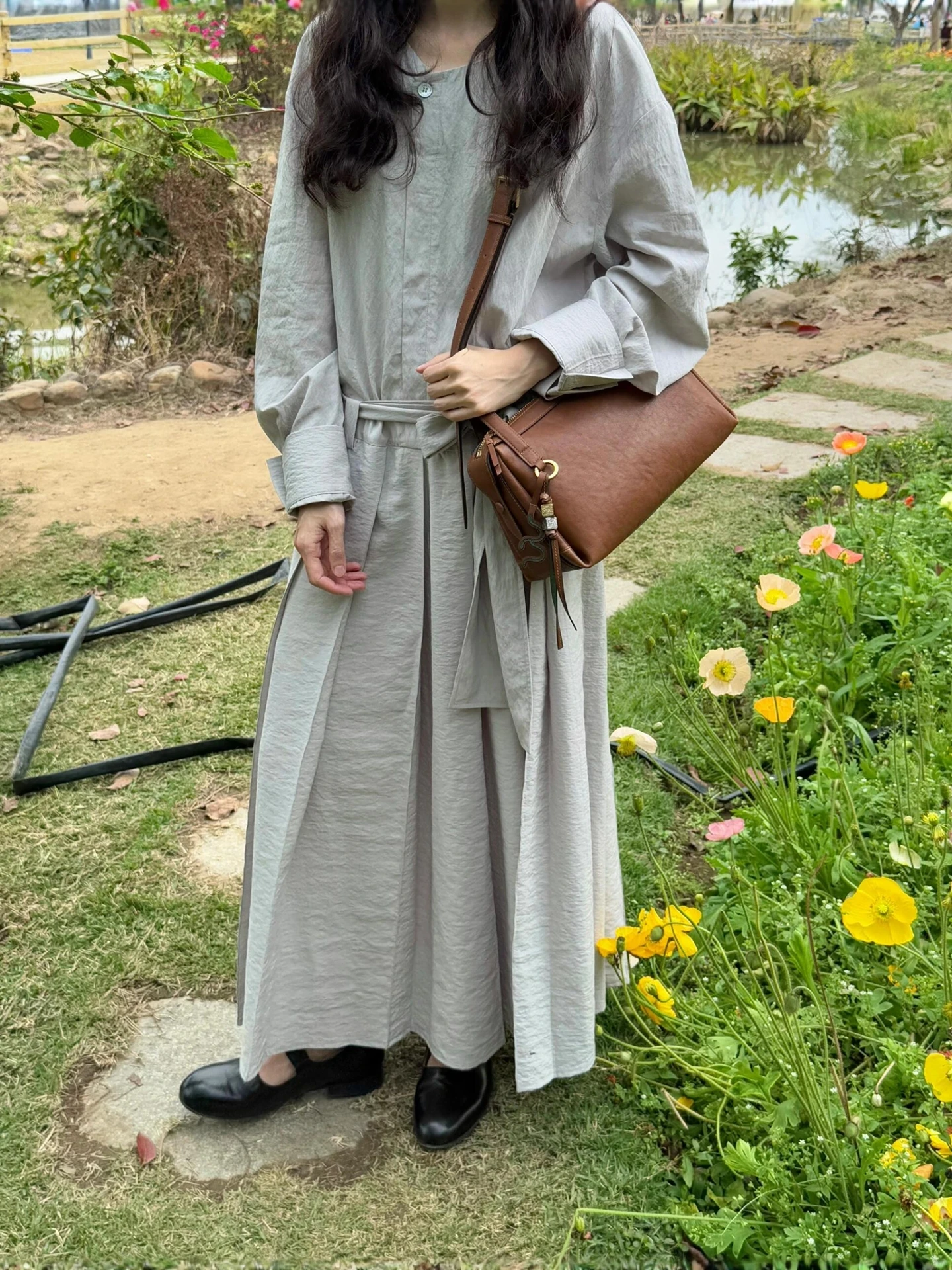 

Chic New Chinese Sle Long Sve Dr Zen Sle Waist Belted irt Dr Cool Sensation A-Line Skirt for Women Travel Wear