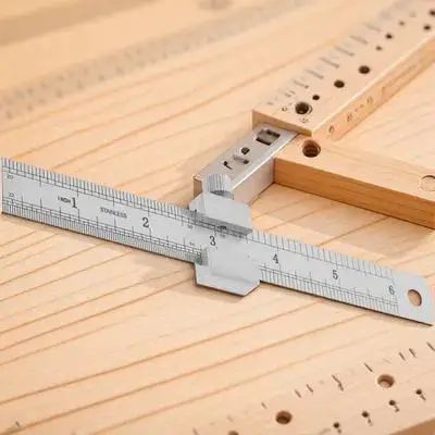 1Set Thickened Stainless Steel Ruler Straight Scale Measuring Tool Stopper Precision Engineering Drawing Ruler Metal Carpenter