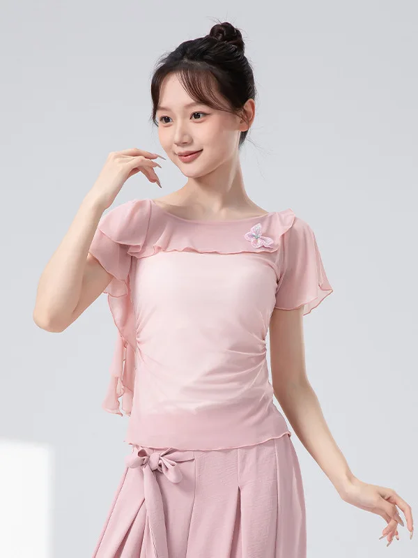 زي رقص عصري أنيق مع زخرفة الفراشة، تنورة بكتف واحد بدون أكمام للنساء، ملابس رياضية للياقة البدنية واليوجا