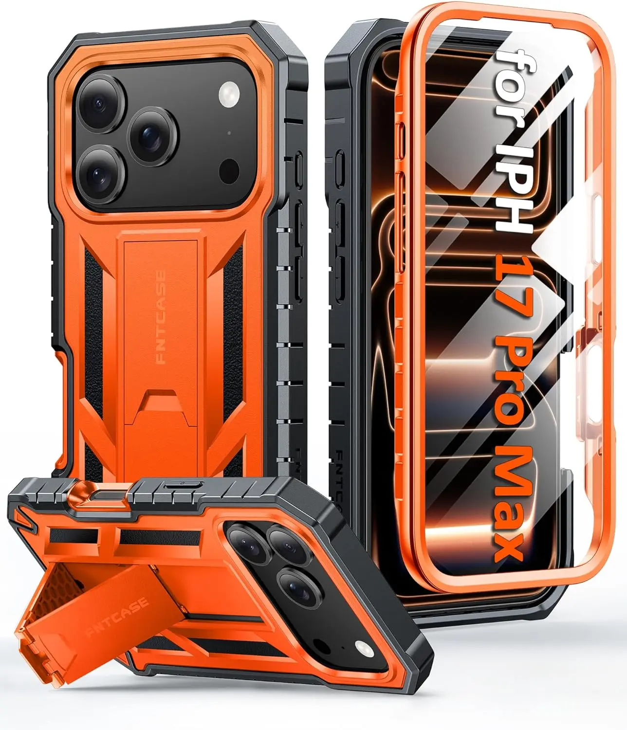 

Military-Grade Shockproof iPhone Case with Kickstand and Screen Protector - 6.9 Inch Orange