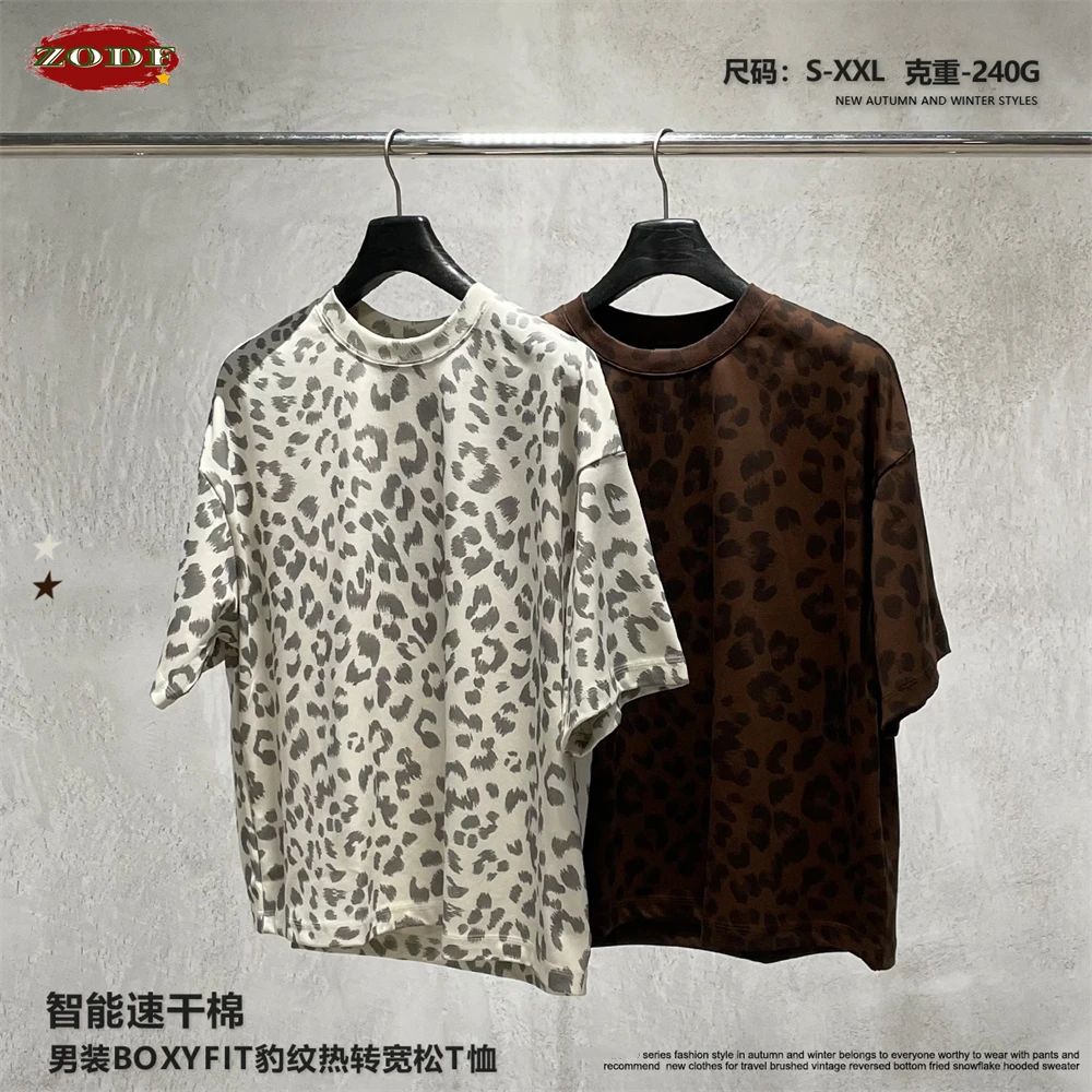 

ZODF Ретро 2026, мужские футболки-боксфиты с леопардовым принтом, летние свободные футболки унисекс, быстросохнущая футболка High Street, брендовые топы HY1191