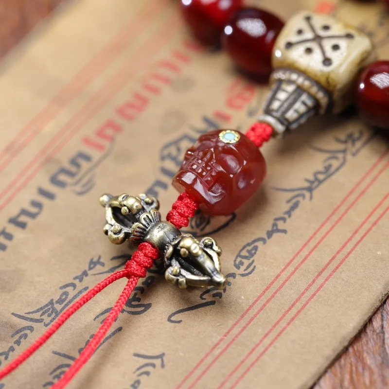 Authentic Niujiao Mountain Turtle 108-Bead Tibetan Multi-Strand Blood Shell Necklace