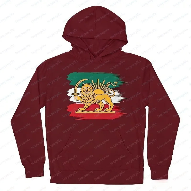 Lion and Sun Hoodie Protest Unisex Sweatshirt Shiro Khorshid Flag Revolution Cultural Pride Iran Casual Hoody Men's Clothing