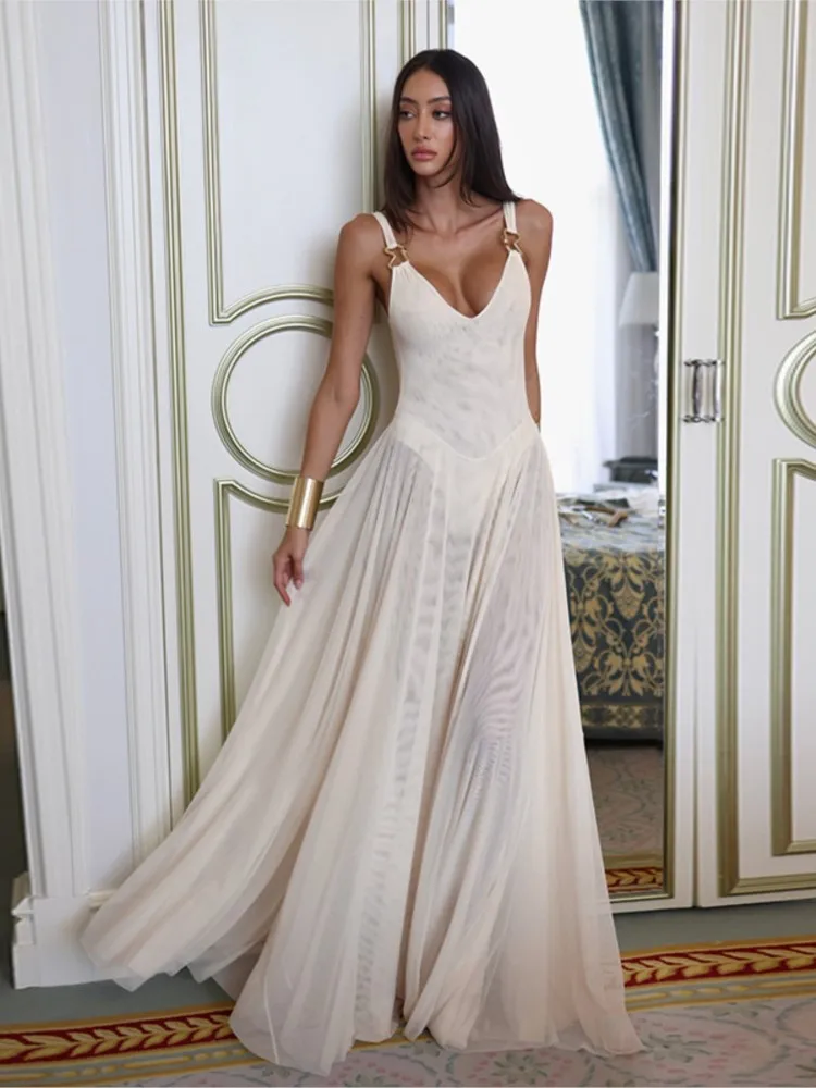 

Summer Bodycon Long Dresses Women's Elegant Sexy Dress Vestidos Mesh Pleated Party Outfits Vestidos Para Mujer De Verano 2025