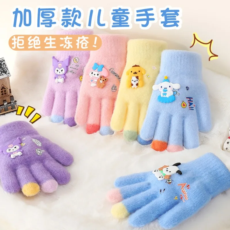 Cute Cartoon Anime Sanrio Cinnamoroll My Melody Gloves Children's Windproof Warm Finger Cots Hello Kitty Kuromi Gloves