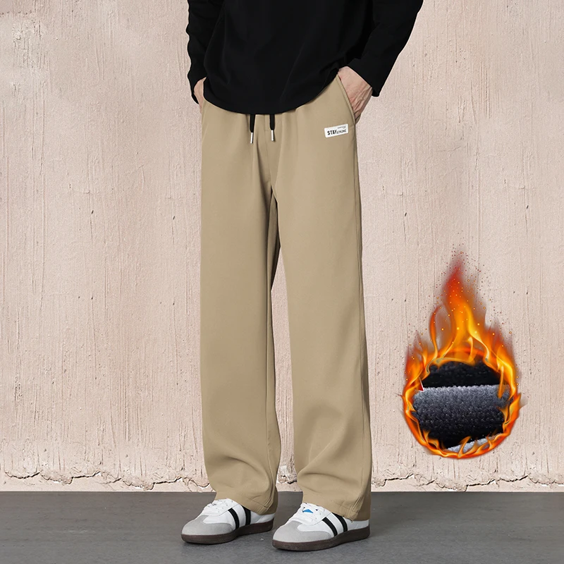

Thickened Winter Men's Fleece Casual Pants Casual Loose Warm Simple Outdoor Velvet Sweatpants Loose Male Plush Trousers