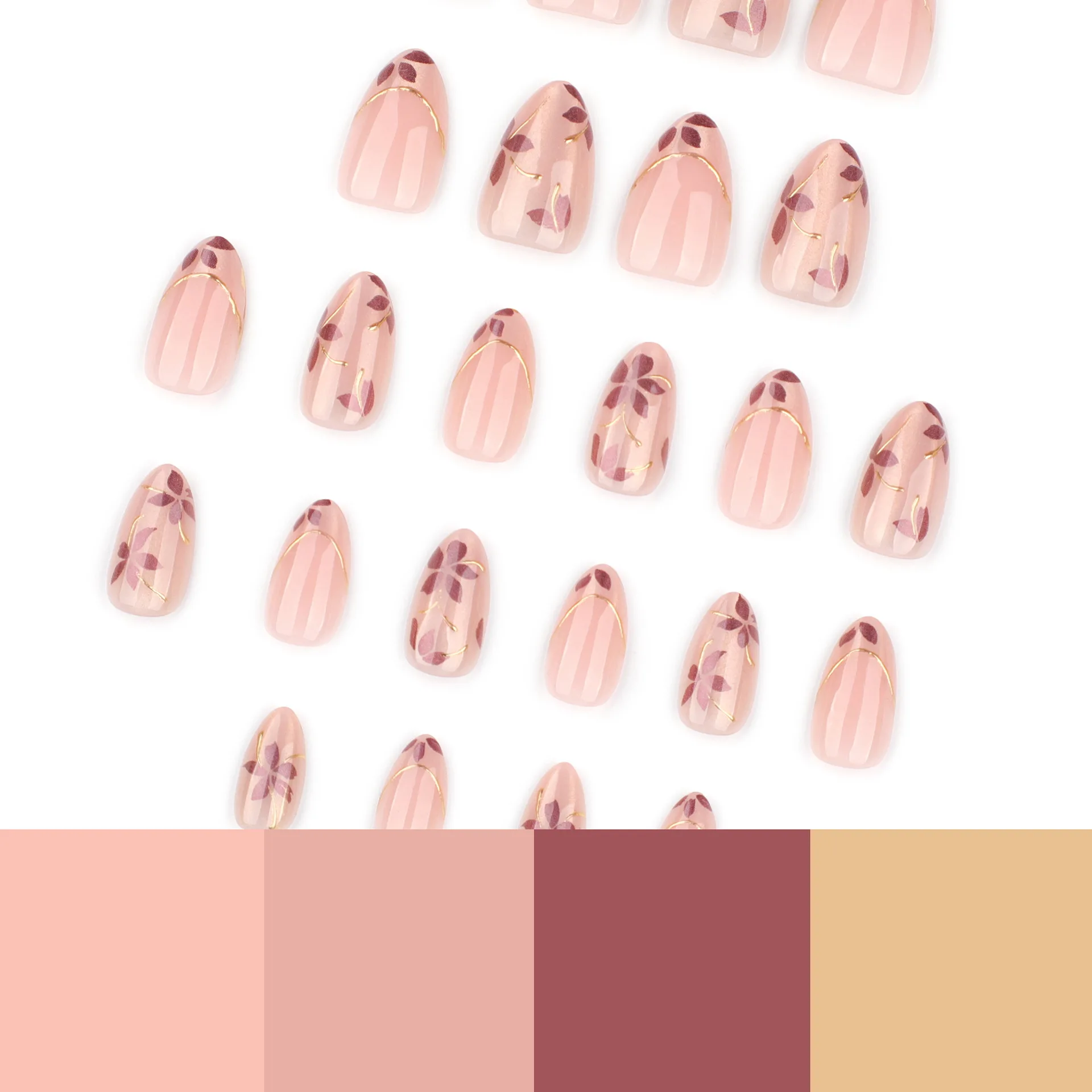 24Pcs Press on Nails Resin Gel for Autumn Daily Commute Retro Party Office Photography Maple Leaf Cat Eye Fake Nails