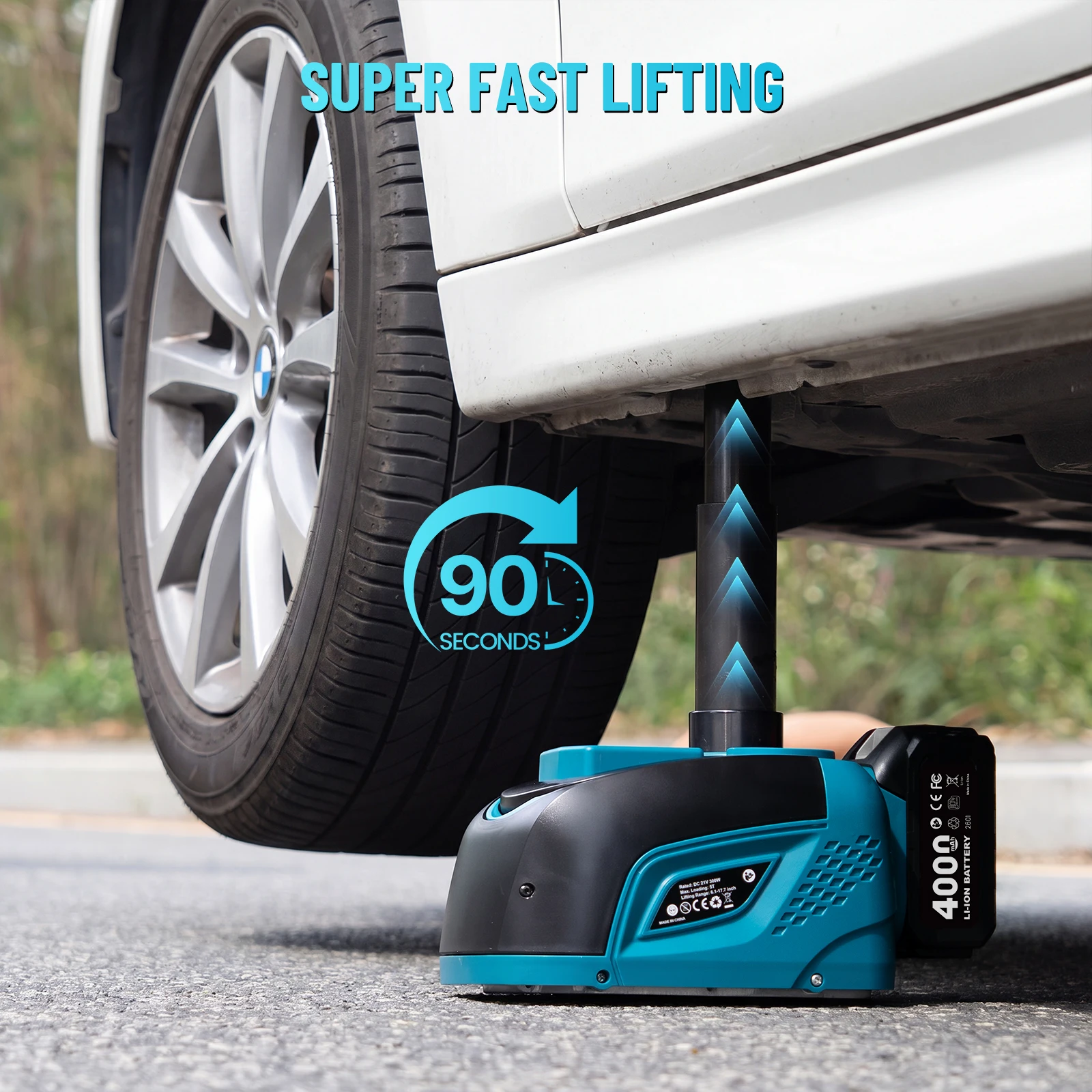 Seesii 5T Electric Car Jack Kit Battery-Powered 21V Portable Hydraulic Car Jack Lifting Built-in Inflatable Pump with 4.0Ah Battery LED Light for Car Truck Change Tire
