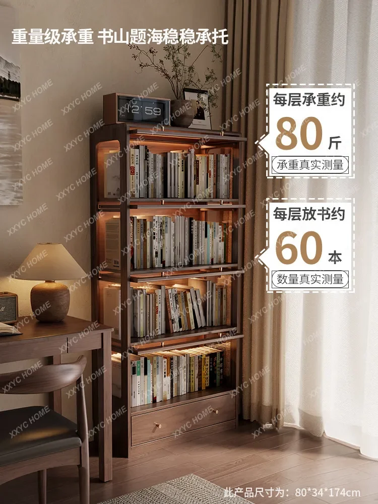 Dustproof Bookcase with Glass Doors Display Cabinet Storage Cabinet Living Room Solid Wood Bookshelf with Doors Floor Cabinet
