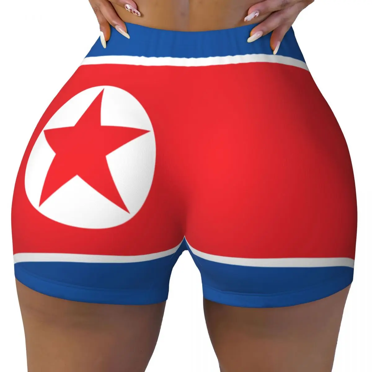 Pantalones cortos deportivos con bandera de Corea del Norte para mujer, ropa de gimnasio, Push Up, elástico, Scrunch Butt, correr