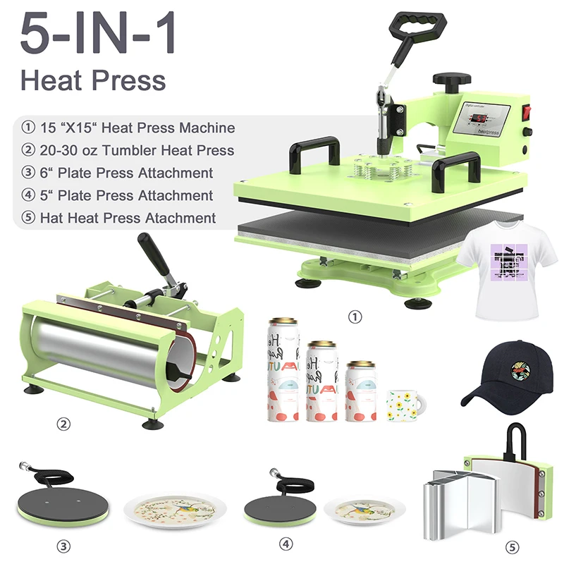 

5-in-1 Digital Heat Transfer Printer | Multi-Function Sublimation Heat Transfer Printer | DIY Printing on T-Shirts, Pillows, Hat