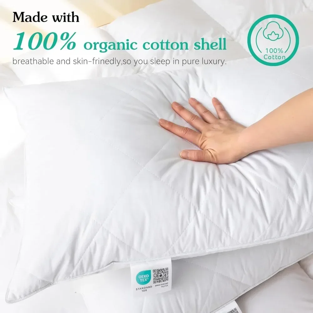 Camping Pillows Feather Bed Pillow Large/Standard Size Set  100% cotton, medium firmness soft support wrap padded polyester