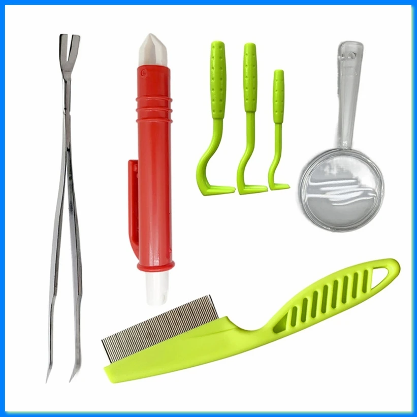 Tick Removal Tool 7Pcs Kit with Storage Box,Tick Removal Kit Tick Removal Tool for Dogs Cats Pet Tick Comb-A57M