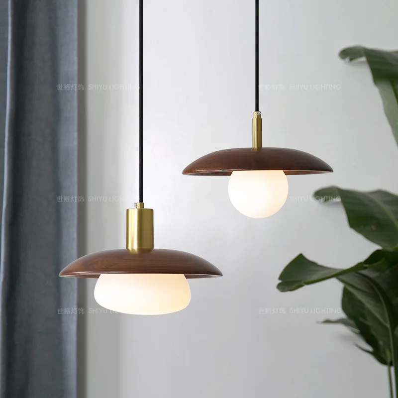 

Nordic Solid Wood Pendant Lights Bedroom Bedside Dining Table Decoration Log Restaurant Tea Room Hat Hanging Lamp E27 Chandelier