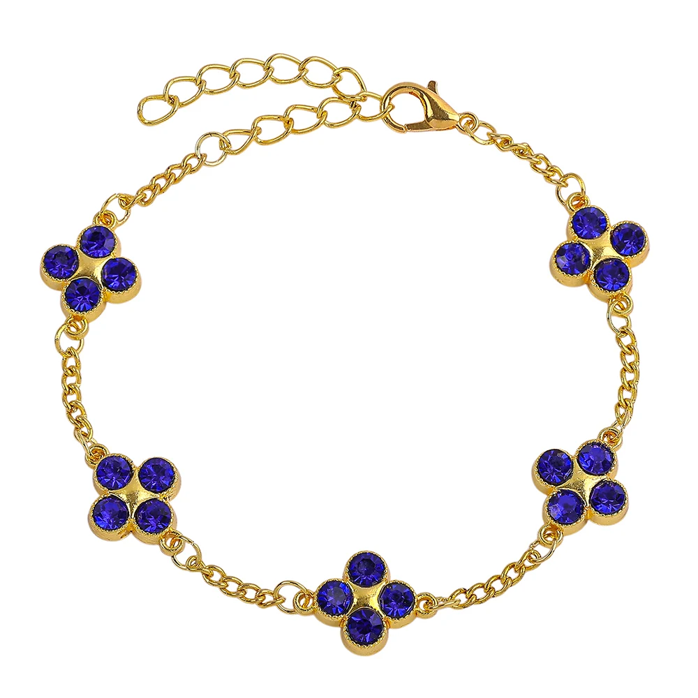 Zinc Alloy Blue Rhinestone Clover Bracelet - Gold Tone, Durable Fashion Jewelry, Ideal Graduation Present for Boyfriend & Friend