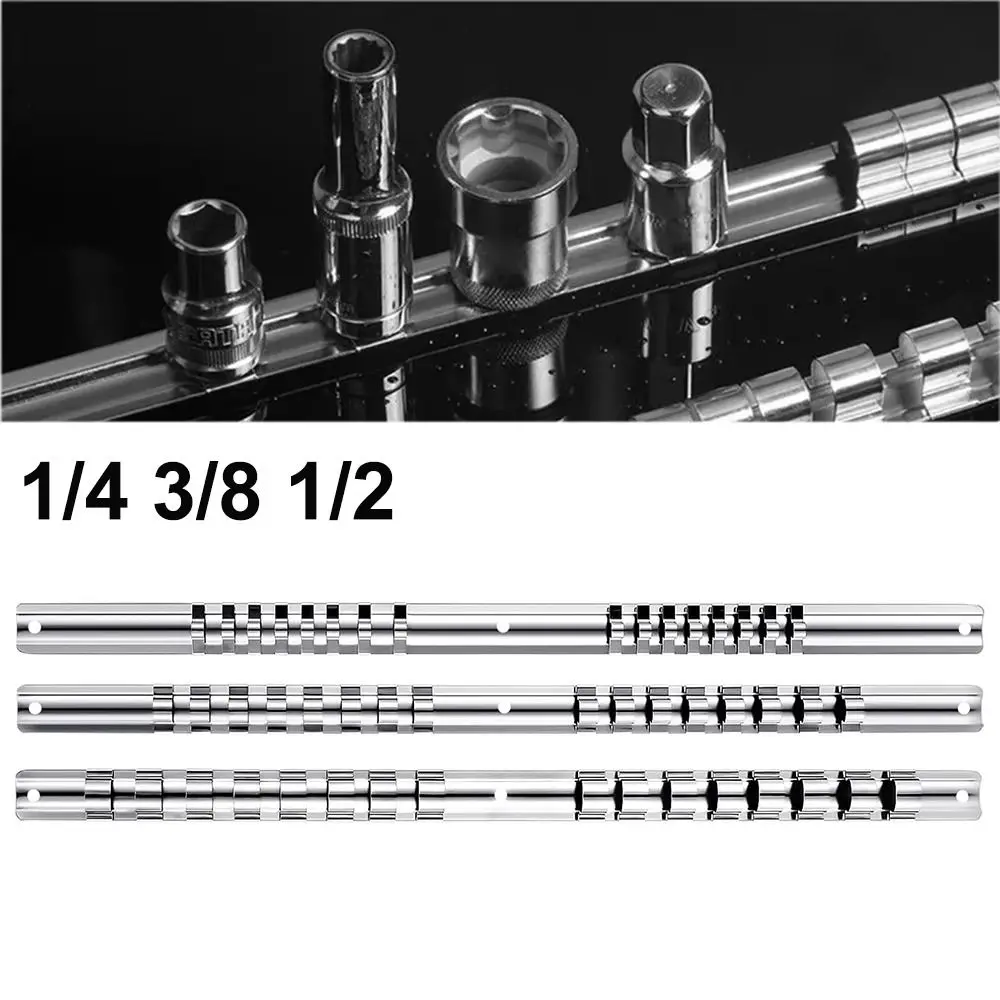 New 1/4 3/8 1/2 Inch Socket Storage Rack Stainless Steel With 16 Clips Socket Organizer Tray Mountable Sliding Stand