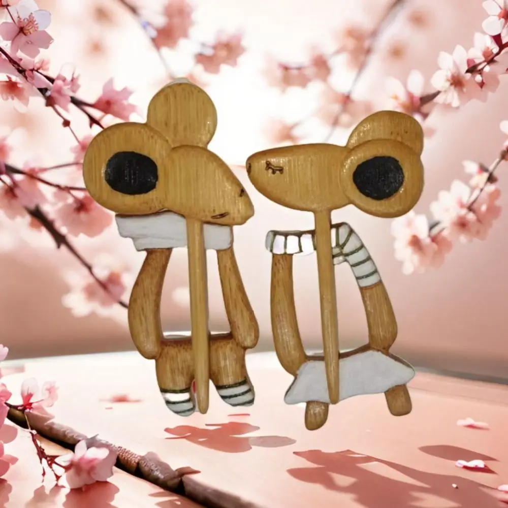 Kawaii الكنغر بروش خشبي جرو لطيف الحيوان سترة دبوس الماوس الخشب كيتي وشاح مشبك الطرف