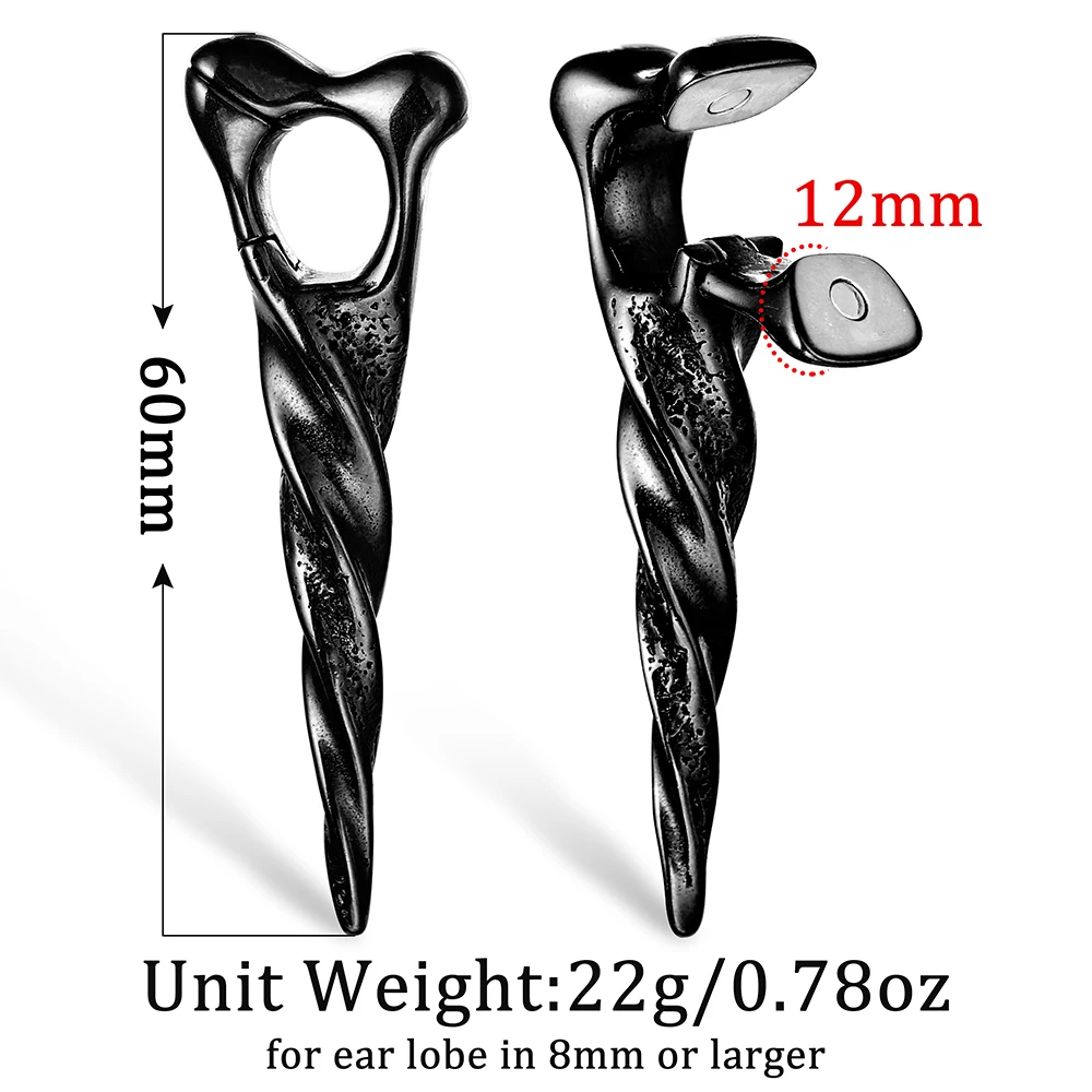 Giga 1/2Pcs 12mm(1/2") Sharp Cone Stainless Steel Ear Weights Hanger Dangle Gauges Earrings for Stretched Piercing Body Jewelry
