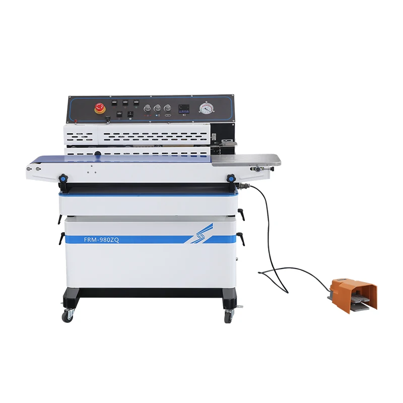 

FRM-980ZQ Hualian Nitrogen Air Ink Coding Flushing Suction Exhaust Bag Heat Packing Sealing Vacuum Machine Continuous Sealer