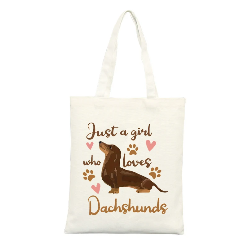 Dachshund Graphic Canvas Tote Bag, Casual Style for Daily Shopping and Outings