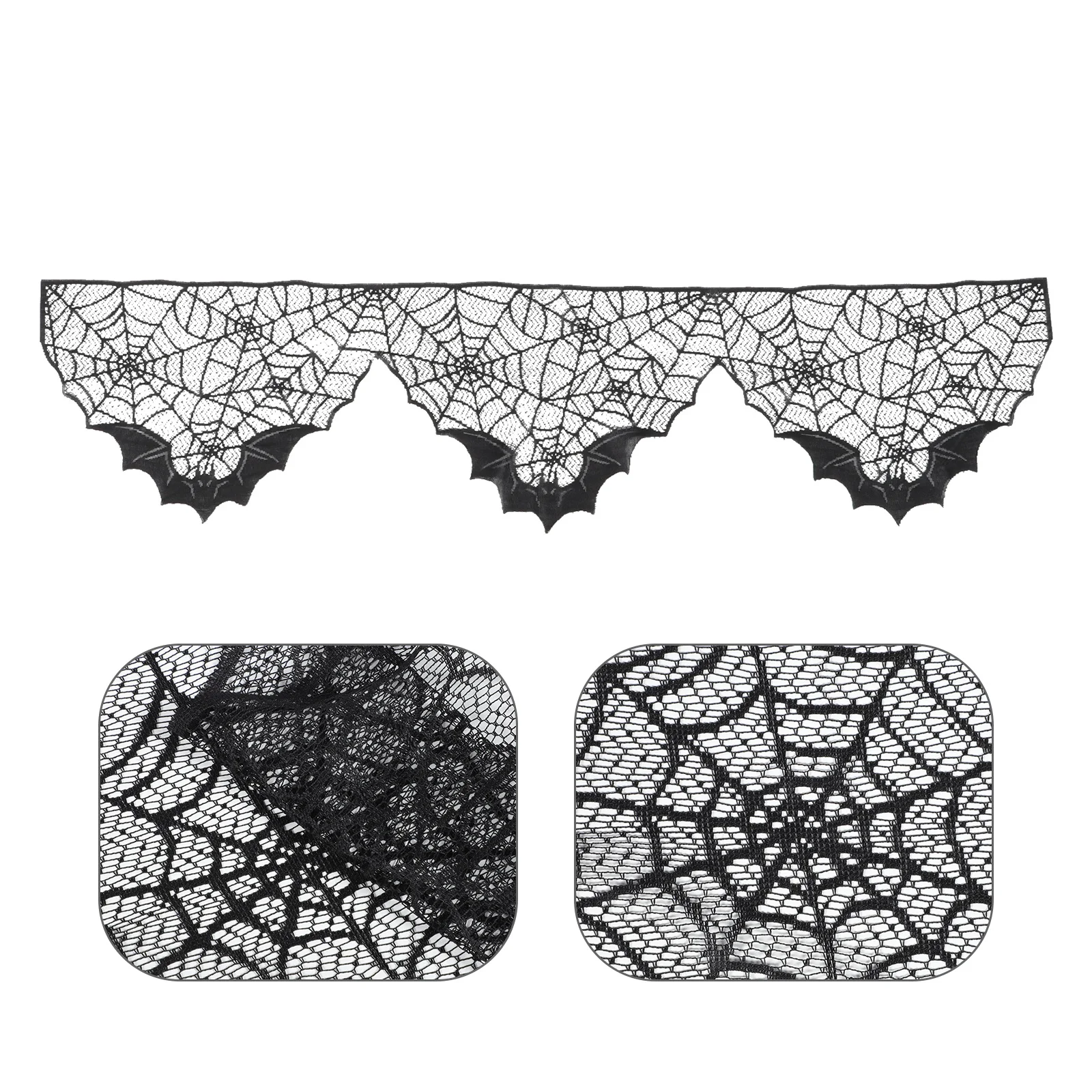 

Halloween Spider Web Tablecloth Black Lace Scary Party Table Decor Fireplace Wall Runner Festival Decoration Party Tablecloth