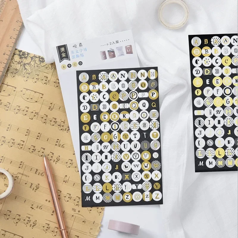 1Pack Bronzing Retro Engelse Decoratieve Stickers Ronde Letter Hand Account Stickers Hand Account Decoratieve Stickers